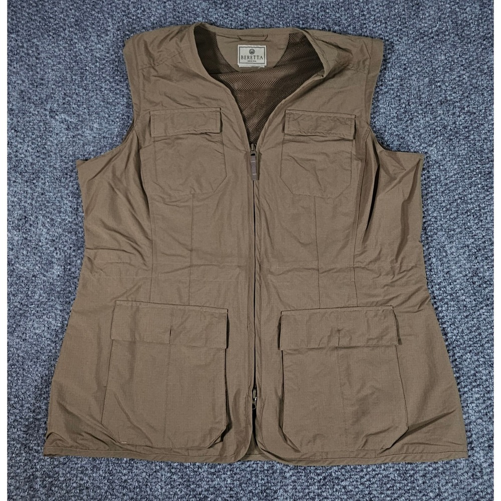 Beretta Utility‎ Vest Full Zip Multi Pocket Outdoor Hunting Fishing Brown Size L